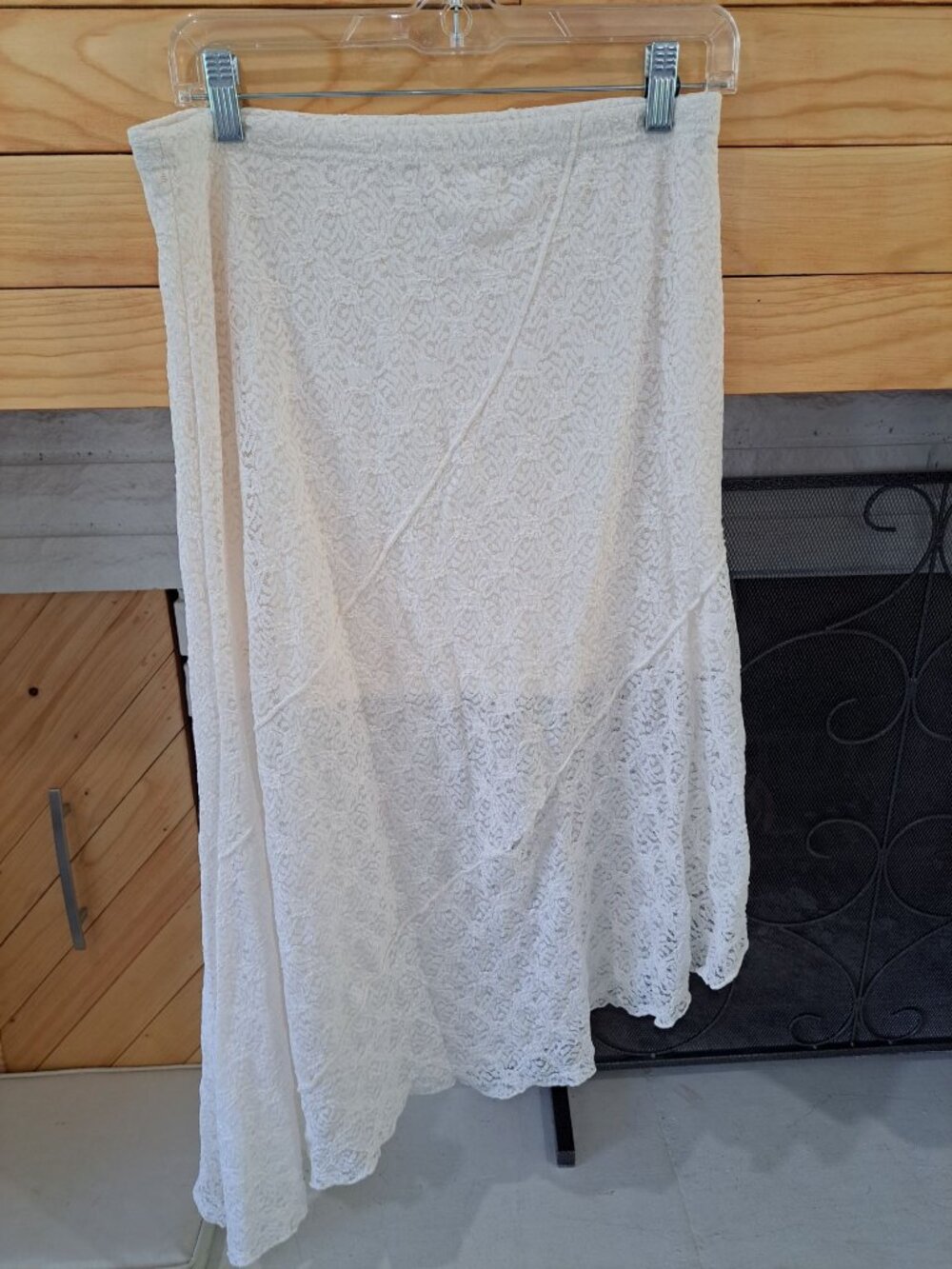 Bohemian Lace Cream Asymmetrical Skirt Lined L Elastic Waist Pull On Festival - Picture 3 of 8